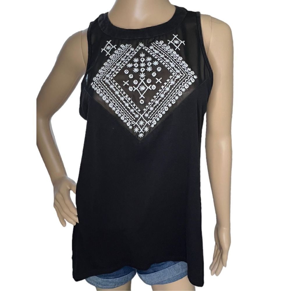 Element Eden Black Loose Fit Tank Top With White Embroidery